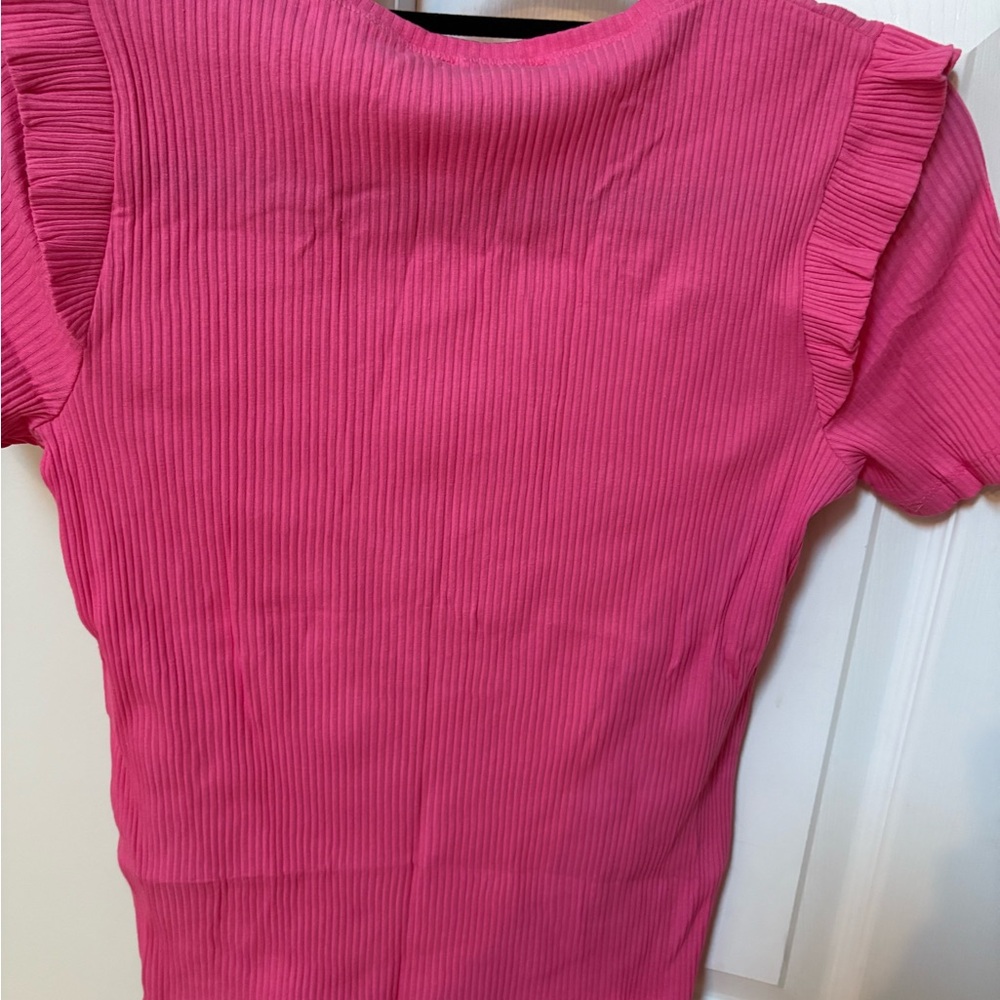 Zara Pink Ribbed ruffled Top - Picture 5 of 5